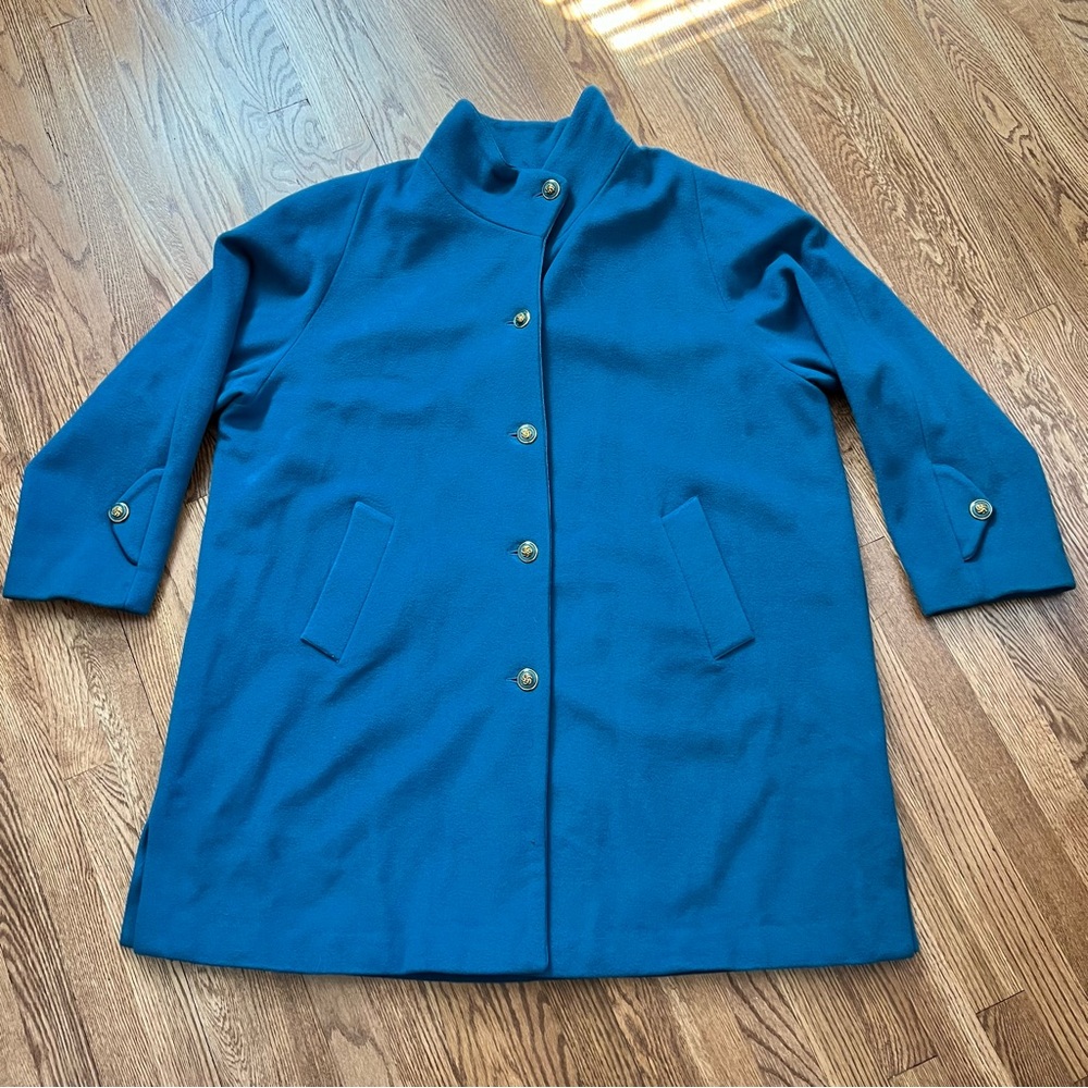Women's Teal Blue Button-down Wool & Cashmere Coat - dennis basso (3X)